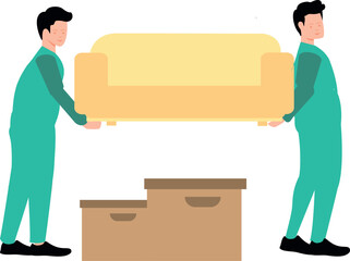 The workers carry the sofa.