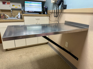 Veterinary exam table in a medical office 