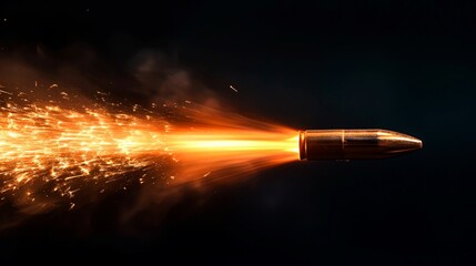 Fototapeta premium A Bullet Erupting in a Trail of Fire and Sparks