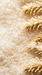 Soft focus on a white Christmas tree with warm golden bokeh lights in the background. Ideal for elegant and serene holiday designs.