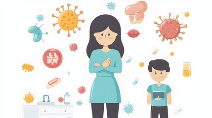 Detailed Infographic Illustrating the Symptoms of Viral Diarrhea Such as Stomach Fever Providing Educational Information for Healthcare Professionals and Patients