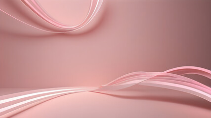 Modern Light Pink 3D Wavy Lines on Minimal Pink Background with Space for Text – Abstract Banner and Wallpaper Design
