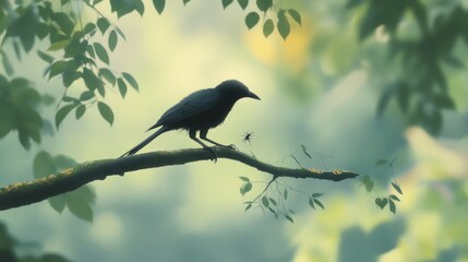 Obraz premium Black Bird on a Branch