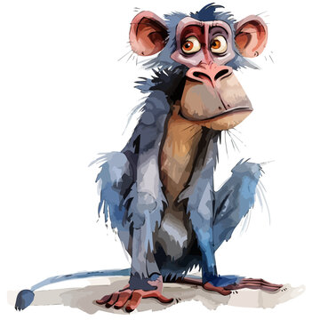 recommend clip art: Vector illustration of a cartoon animation of baboon, painted in watercolor, isolated on a white background, baboon animation