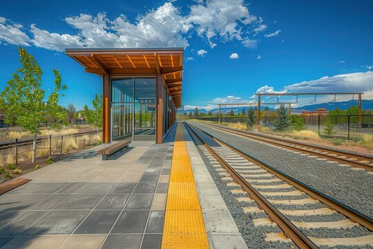 Lightrail Station in Lone Tree, Colorado - Modern Structure Amidst Rocky Mountain Spring
