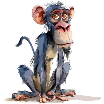recommend clip art: Watercolor vector of a cartoon baboon, isolated on a white background, baboon animation