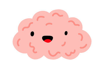Happy Brain character. Hand drawn cartoon doodle cute brain with face. Stock vector illustration isolated on white background.