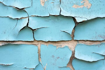Weathered Blue Wall with Peeling Paint and Visible Texture, Copy Space