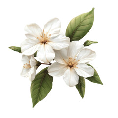 A beautiful illustration of white flowers with green leaves, perfect for nature-themed designs and floral arrangements.