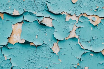 Obraz premium Weathered Wall with Peeling Blue Paint and Rough Texture, Copy Space