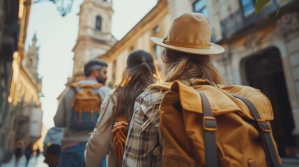 Fototapeta premium Family Vacation: Discovering a new city, the family marvels at historic sites, takes photos, and enjoys the adventure of exploring and experiencing new cultures together. 