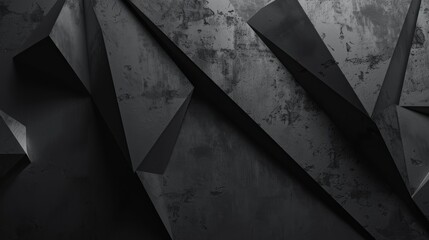 Dark, angular geometric shapes create an eerie, abstract pattern on a textured surface, evoking a mysterious ambiance.