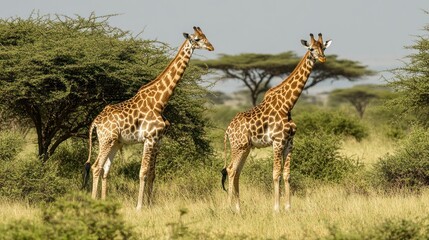 Obraz premium Two Giraffes in the African Savanna
