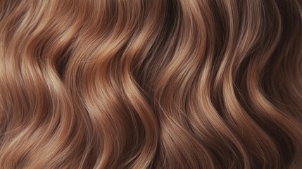 Fototapeta premium Luxurious soft wavy hair with warm tones elegantly flows, illuminated by natural light, in a simple background.