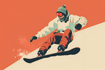 Stylized illustration of snowboarder in action

