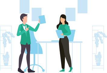 Fototapeta premium A boy and a girl are talking.