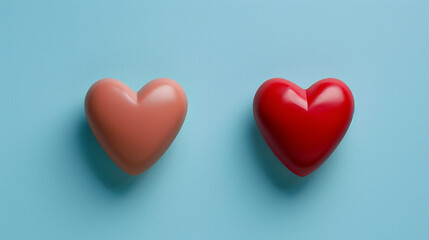 Fototapeta premium Two minimalist heart icons side by side, one slightly larger than the other, on a plain surface