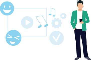 Boy looking at feedback on music.