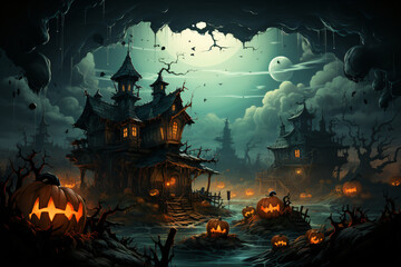 Graphic Design Vector banner Creepy Creepy spooky Halloween night background