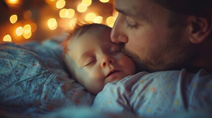 Tucking In: The parent carefully tucks their child in, adjusting the covers and giving a goodnight kiss, while the gentle glow of the nightlight fills the room with warmth.
