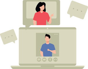 A boy and a girl are in an online meeting.