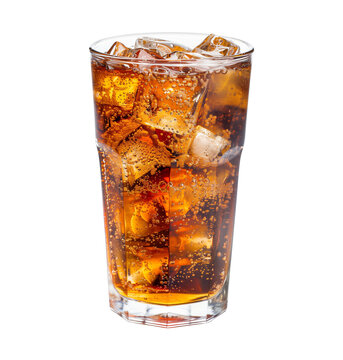 isolated soft drink with ice cubes in glass