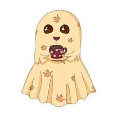 An adorable ghost enjoys a cup of hot tea
