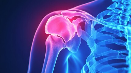 Human Shoulder Joint Pain 3D Illustration.