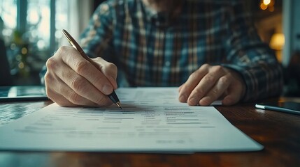 Close-up of a stack of coins on a financial document with a pen.