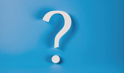 Naklejka premium A white question mark sits on a blue background