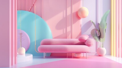 Minimalist Pink Living Room with Geometric Shapes.