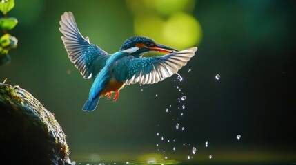 A Kingfisher Bird in Flight, Captured in a Moment of Grace