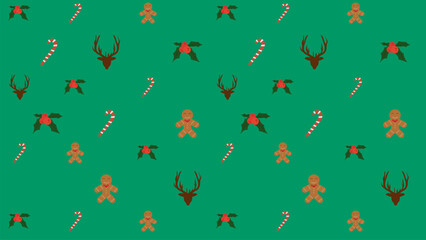 seamless christmas pattern  with gingerbread and candy ornaments, vector illustration