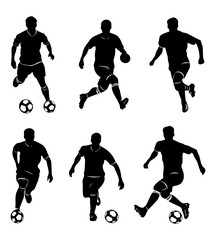 Set of football players black silhouette, vector illustration.