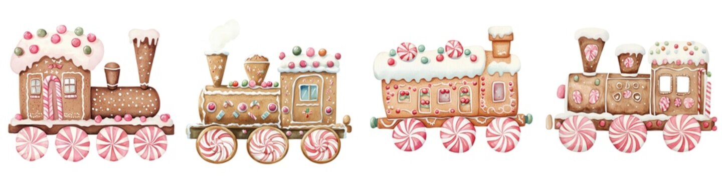 Colorful gingerbread train with candy details, perfect for festive designs, holiday crafts, or cheerful decorations.