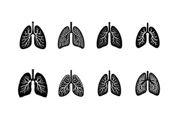 Set of Lung silhouette illustration.