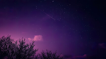 fantastic purple starry sky with silhouette of trees