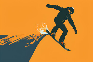 Stylized silhouette of snowboarder on a slope

