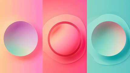 Obraz premium SET Modern poster design with gradient round sphere in the center. Colorful banner design with 3d gradient background