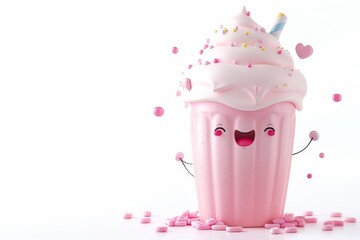 Cute Pink Milkshake Character With Sprinkles.
