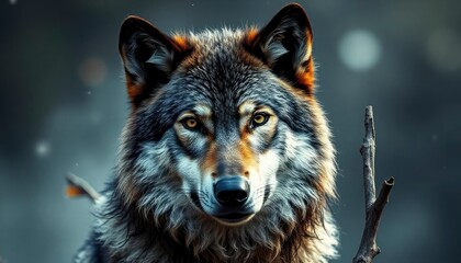 Wolf wallpaper with decay effect, ai