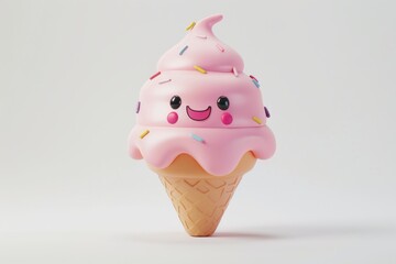 Cute Pink Ice Cream Cone with Sprinkles.