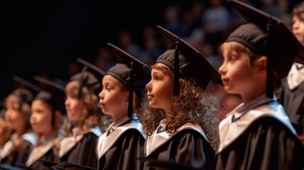 Obraz premium Children in robes on stage. Graduation from primary school.
