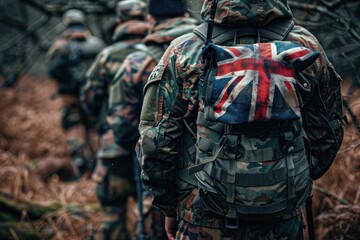 Soldiers with Union Flag Detailing in UK War Scene