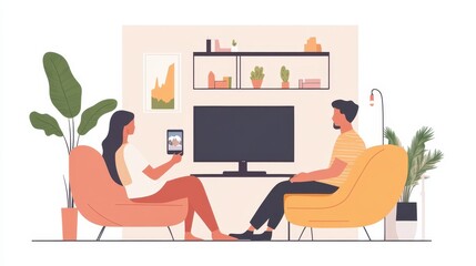 The couple sits comfortably in their modern living room, sharing a thoughtful moment and enjoying digital content on a tablet