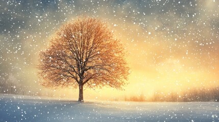 Solitary Tree in a Snowy Landscape
