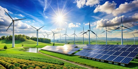 An representing various green energy resources including solar panels