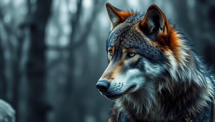 Fototapeta premium Wolf wallpaper with decay effect, ai
