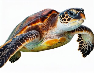 Green Sea Turtle isolated on white background. 3d render illustration.