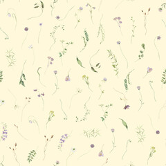 Seamless pattern with hand painted watercolor flowers. Delicate design for Summer textile design, scrapbook paper, decorations. Floral seamless pattern. 